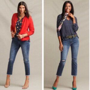 Cabi Jeans Cabi 5495 Womens Cropped High Straight Jeans Distressed Raw Hem Stret